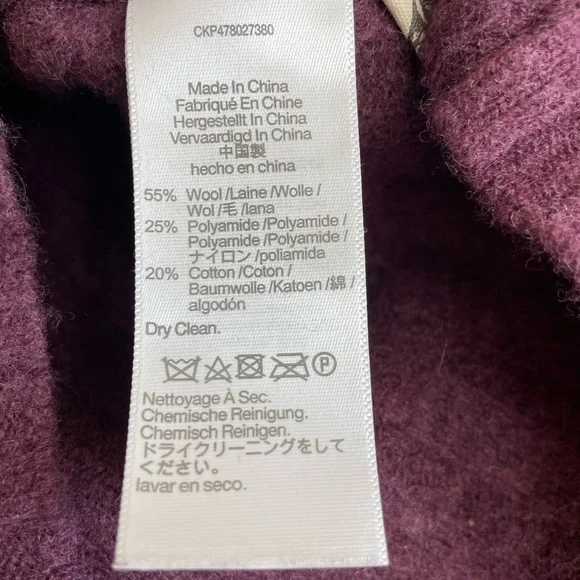 Madewell Wool Blend Mock Neck Cropped Sweater Plum Purple Ribbed - Picture 11 of 11